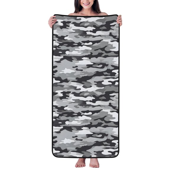 Absorbent Coral Velvet Towel 27x55in Light Soft And Fluffy Wool Circle Delicate And Not Easy To Remove The Edge Vector Camouflage Pattern Gray_1