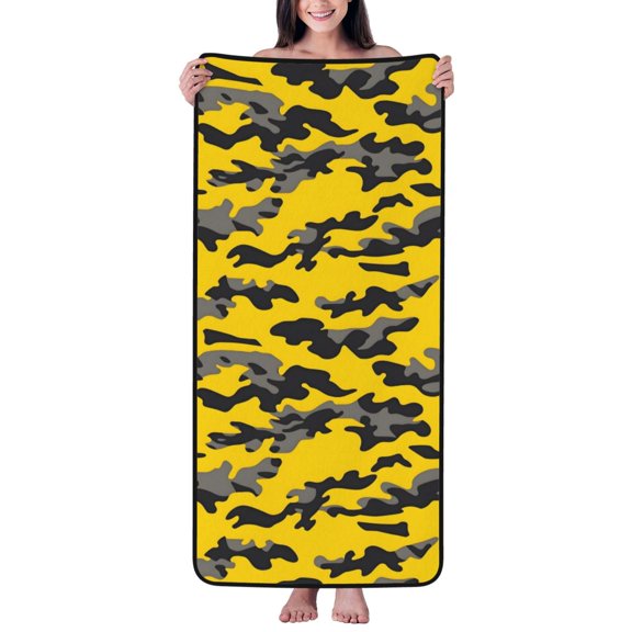 Absorbent Coral Velvet Towel 27x55in Light Soft And Fluffy Wool Circle Delicate And Not Easy To Remove The Edge Vector Camouflage Pattern Yellow_1