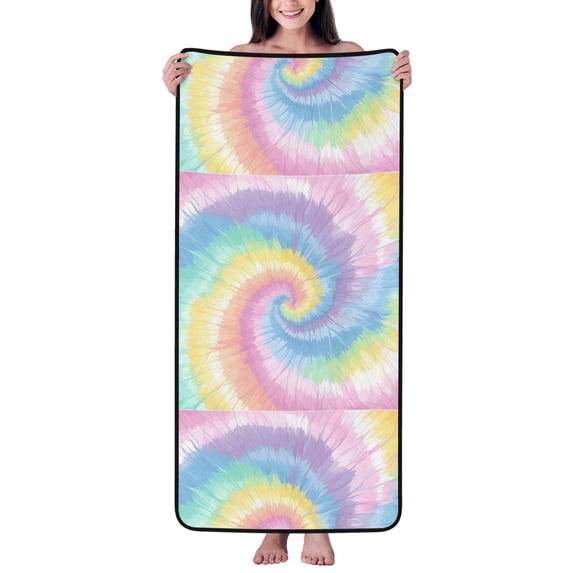 Absorbent Coral Velvet Towel 27x55in Light Soft And Fluffy Wool Circle Delicate And Not Easy To Remove The Edge Aliceblue Tie-Dye Background Rainbow Colors_3