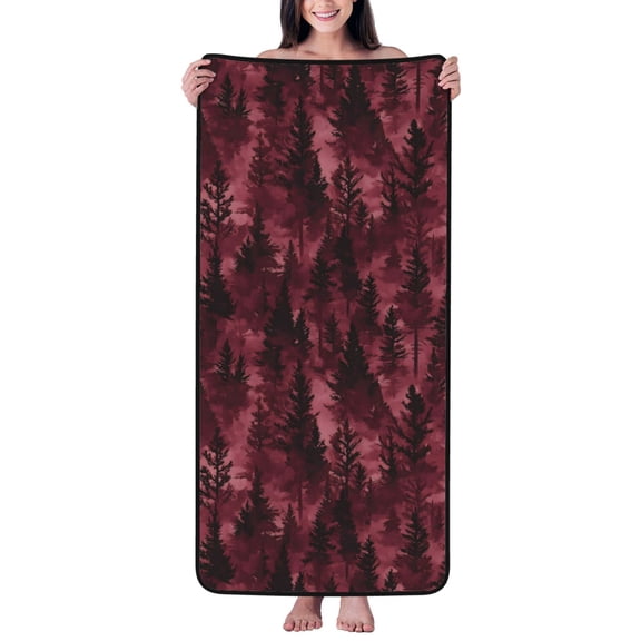 Absorbent Coral Velvet Towel 27x55in Light Soft And Fluffy Wool Circle Delicate And Not Easy To Remove The Edge Realistic Forests Camouflage Pattern Conifer Maroon_3