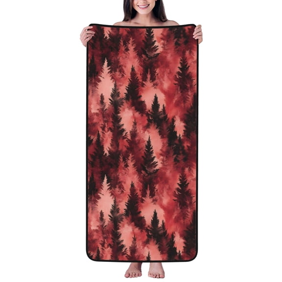 Absorbent Coral Velvet Towel 27x55in Light Soft And Fluffy Wool Circle Delicate And Not Easy To Remove The Edge Realistic Forests Camouflage Pattern Conifer Maroon_4