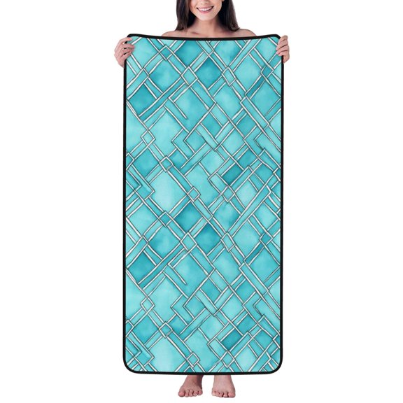 Absorbent Coral Velvet Towel 27x55in Light Soft And Fluffy Wool Circle Delicate And Not Easy To Remove The Edge Turquoise Moroccan Trellis Hand-Drawn Sketch_62922_3