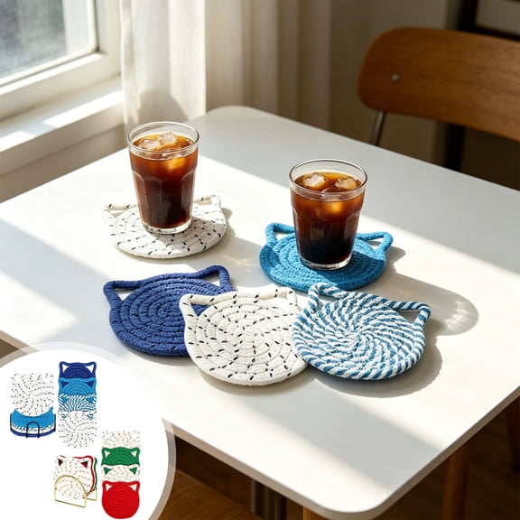Absorbent Cotton Rope Coaster Set Round Cup Mats for Hot and Cold Drinks Home Table Protection Boho Decor
