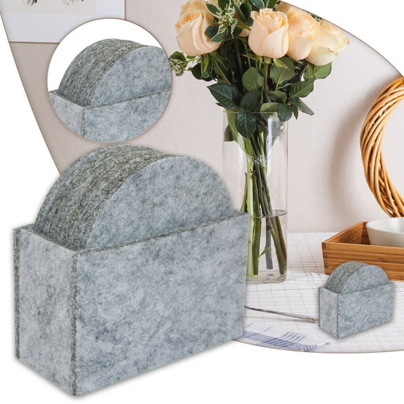 Absorbent Cup Coasters Basdi 12-Piece Absorbent Cup Coasters - Multi-Surface Drink Mat Set with Holder | Moisture-Proof Protection for Tables & Furniture, Drink Mat Set with Holder, Grey