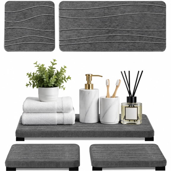 Absorbent Diatomite Tray, 3PCS Waterproof Sink Tray & Bathroom Counter Organizer, Fast Drying Stone Soap Dish, Vanity Bottle Holder for Skincare, Decorative Display Tray for Kitchen & Bath, Multi-Si