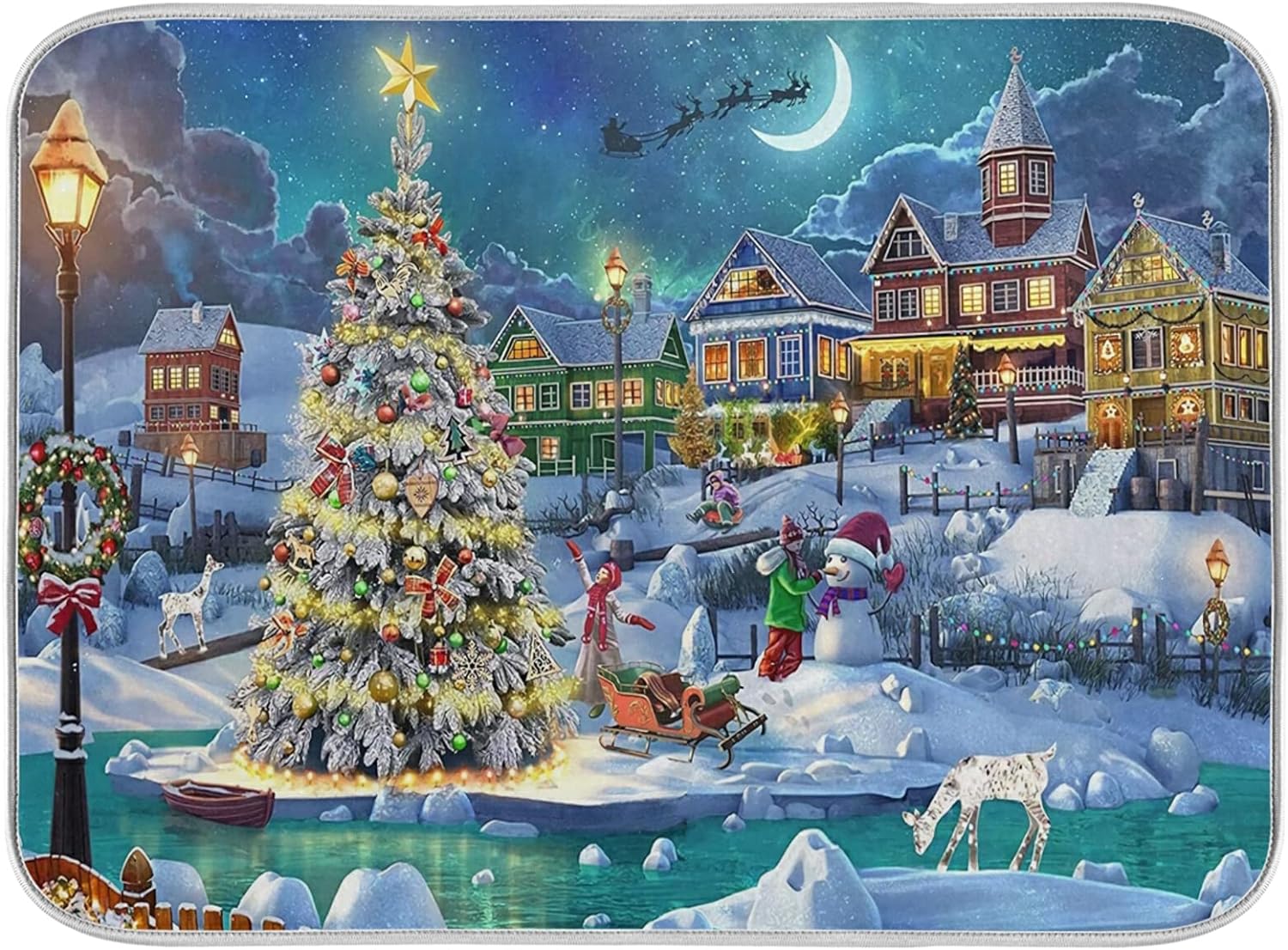 Absorbent Dish Drying Mat Christmas Tree Kitchen Counter Mat Protector ...