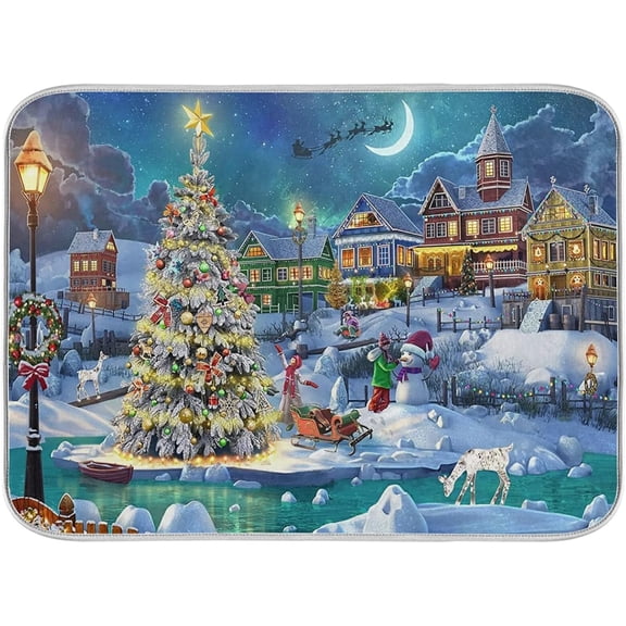 Absorbent Dish Drying Mat Christmas Tree Kitchen Counter Mat Protector,Reversible,Medium 18 x 16 Inches