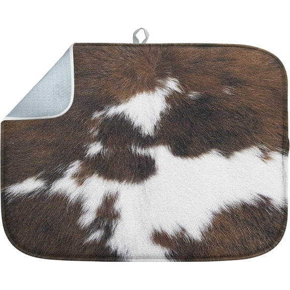 Absorbent Dish Drying Mat, Farm Africa Cow Animal Printing Microfiber Pad for Kitchen Counter, Coffee Bar Decor, Heat Resistant and Reversible, 16" x 18"