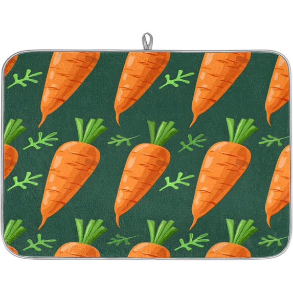 Absorbent Dish Drying Mat,Food Carrot Drawings 16*18inch Dish Drying Mat for Kitchen Counter Microfiber Absorbent Dish Draining Reusable Washable Extra