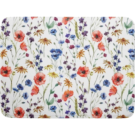 Absorbent Dish Drying Mat for Kitchen Counter 18 x 24 inch - Red and Blue Poppy Flowers Microfiber Drying Pad, Quick Drying Reversible Drainer Mats for Countertop