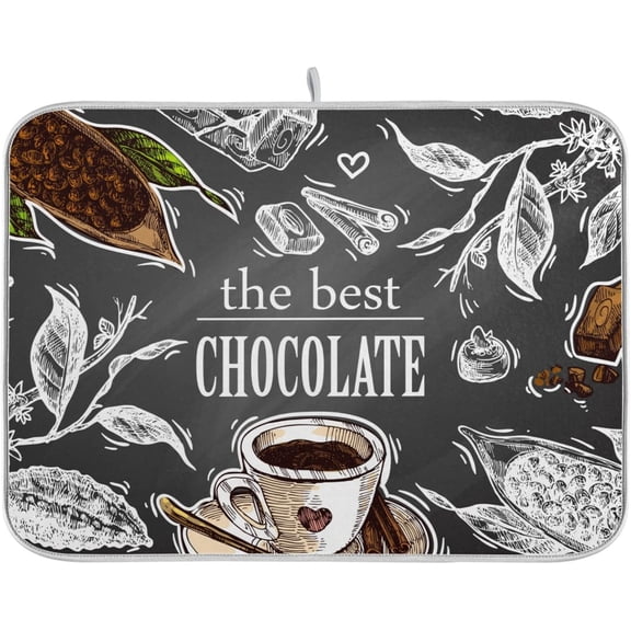 Absorbent Dish Drying Mat for Kitchen Counter - Coffee the Best Chocolate Microfiber Drying Pad, Reversible Drainer Mats for Countertop, Small 16" x 18"