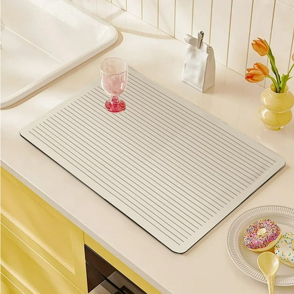 Absorbent Dish Drying Mat for Kitchen Counter - Non- Heat Resistant Coffee Bar Mat - Fits Under Coffee Maker & Espresso Machine - Stylish Checkered Design Hide Stain Drainer Mat