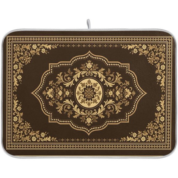 Absorbent Dish Drying Mat Microfiber Moroccan Brown Dish Dryer Mats for Kitchen Counter 18 x 24 Inch