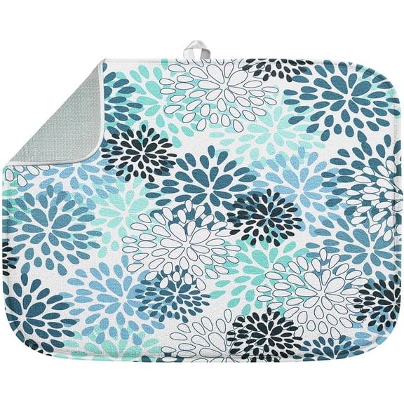 Absorbent Dish Drying Mat, Summer Vintage Spring Leaf Flower Microfiber Pad for Kitchen Counter, Coffee Bar Decor, Heat Resistant and Reversible, 18" x 24"