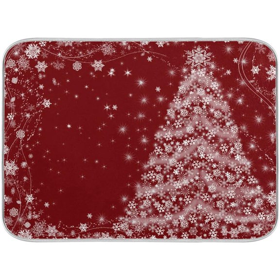 Absorbent Dish Drying Mat White Christmas Tree On Red Reversible Heat Resistant Eco-Friendly Mat for Kitchen