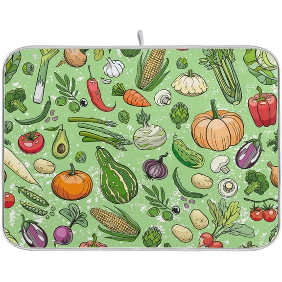 Absorbent Dish Drying Mat for Kitchen Counter - Fruit and Vegetable Microfiber Drying Pad, Reversible Drainer Mats for Countertop, Small 16 x 18 inch