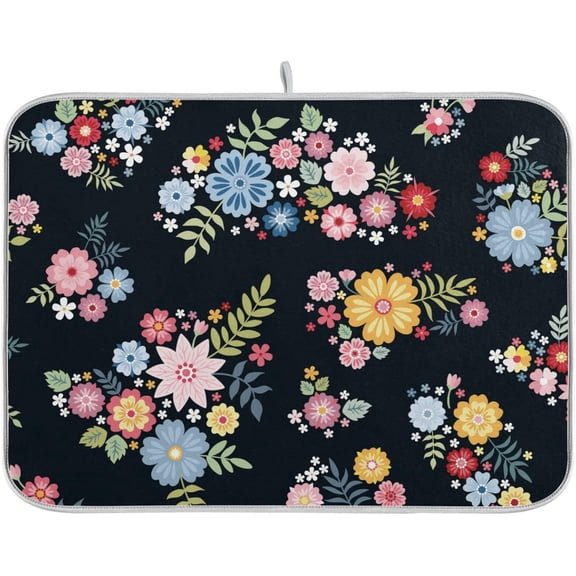 Absorbent Dish Drying Mat for Kitchen Counter - Marble Print Microfiber Drying Pad, Reversible Drainer Mats for Countertop, Medium 16 x 18 inch