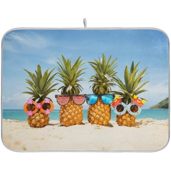 Absorbent Dish Drying Mat for Kitchen Counter - Pineapple Beach Microfiber Drying Pad, Reversible Drainer Mats for Countertop, Lager 18 x 24 inch