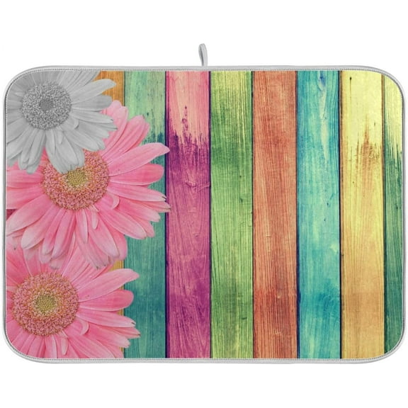 Absorbent Dish Drying Mat for Kitchen Counter - Plank Sunflower Microfiber Drying Pad, Reversible Drainer Mats for Countertop, Small 16 x 18 inch