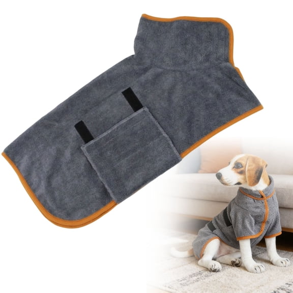 Absorbent Dog Bathrobe, Microfiber Quick-Dry Pet Robe Towel with Sleeves for Small Large Dogs Cats After Bath, Grooming Drying Robe, Machine Washable, Grey