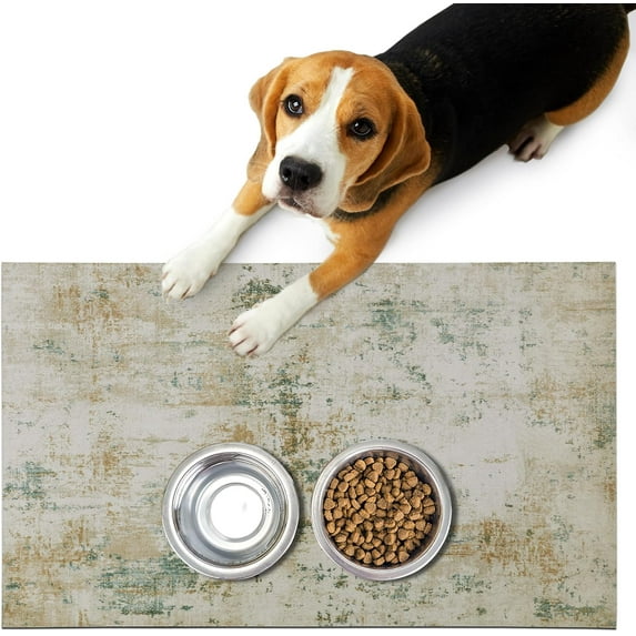 Absorbent Dog Bowl Mat, 12"x19" Modern Abstract Dog Food Mat, Cat Food Mat for Protect Floors, Waterproof Cute Pet Food Mat with Non-Slip Rubber, Pet Feeding Mat