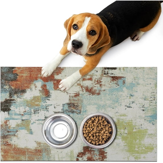 Absorbent Dog Bowl Mat, 12"x20" Modern Abstract Dog Food Mat, Cat Food Mat for Protect Floors, Waterproof Cute Pet Food Mat with Non-Slip Rubber, Pet Feeding Mat