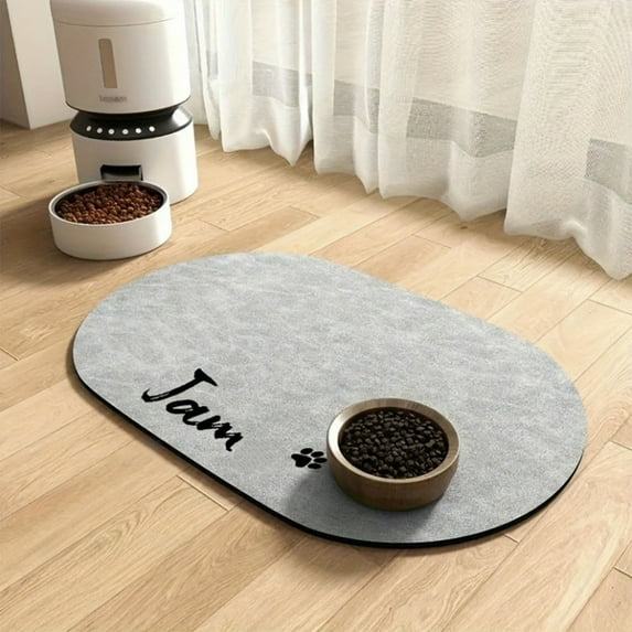 Absorbent Dog Food Mat, Non Slip Rubber Backing Waterproof Pet Feeding Mat for Dogs and Cats, Easy Clean Floor Protector Bowl Placemat, 16x12 Inch, Gray