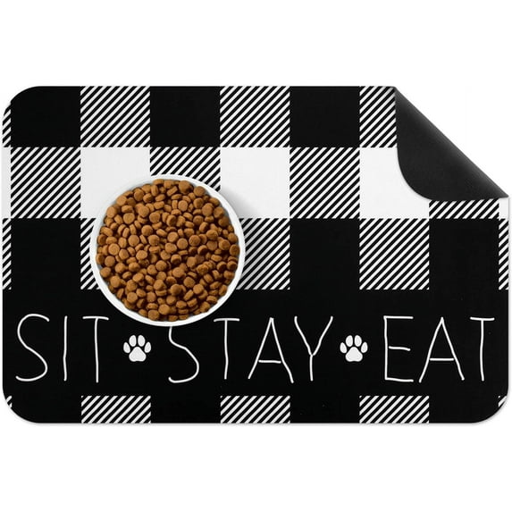 Absorbent Dog Food Mat, No Stains Pet Bowl Mat with Non Slip Rubber Back, Quick Dry Dog Mat for Food and Water, Machine Washable, Feeding Mats for Dogs, Cats, Pets, Small 12'''' x 20''''