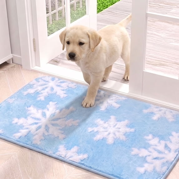 Absorbent Door Mat, Snowflake Print Dog Pets Doormat Suitable for Mud, Paw Traps, Dirt, Washable, Non-slip, Outdoor/Indoor Rug Suitable for Entrances
