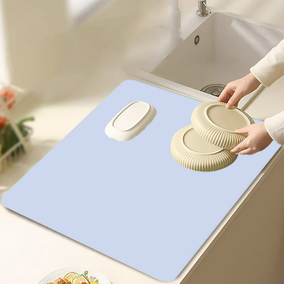 Absorbent Kitchen Dish Drying Pad, Multipurpose Diatomite Counter Sink Mat, Heat Resistant Non-Slip Cup Mat, Easy Clean Refrigerator Drawer Liner for Home Kitchen