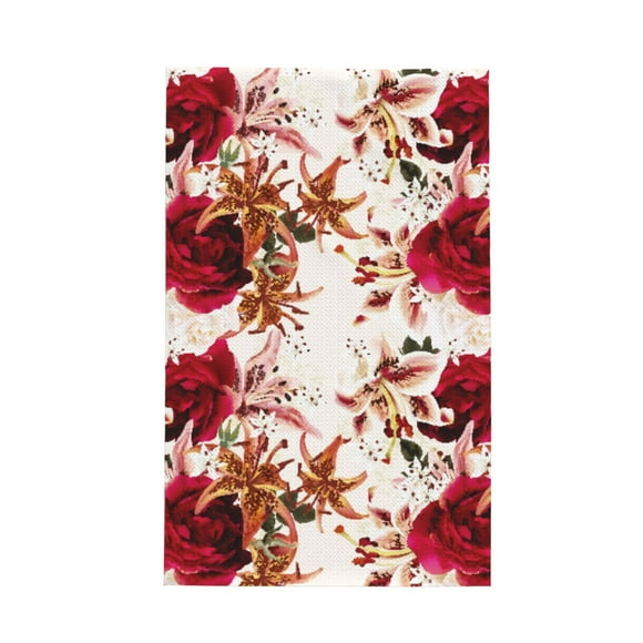 Absorbent Kitchen Towels, Big Lilies Flowers Quick Drying Dish Towels for Kitchen Drying, Soft Hand Towels with Lanyard for Kitchen Decor