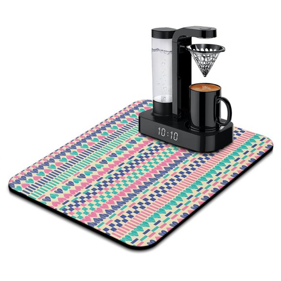 Absorbent Mat with Plaid Design - Super Absorbent Diatom Pad with Leak-Proof & Quick Dry Surface, Retro Coffee Bar Decor, Durable Under Machine Mat for Kitchen, Artistic & Rustic Feel