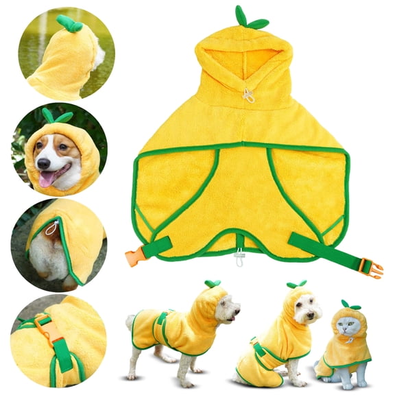 Absorbent Microfiber Pet Bathrobe Towel Hooded Drying Coat for Dogs and Cats Soft Quick Dry with Adjustable Buckle Wrap-Around Washable (1PC Pet Bathrobe)