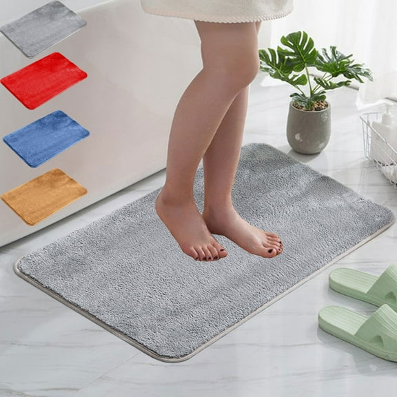 Absorbent Non-Slip Bathroom Rug 19x31in | Soft Microfiber Carpet with Rubber Backing | Washable Floor Mat for Bedroom, Living Room, Kitchen | Quick-Dry Gray, Blue, Brown, Red