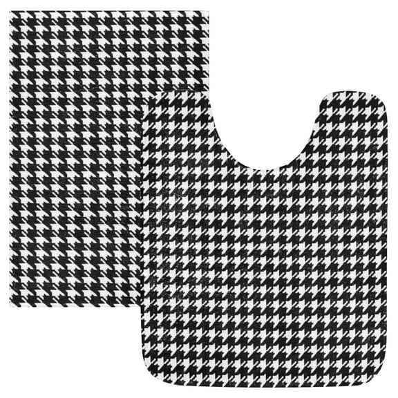Absorbent Non Slip Ultra Soft Bath Mat And U-Shaped Contour Toilet Mat Houndstooth Pattern