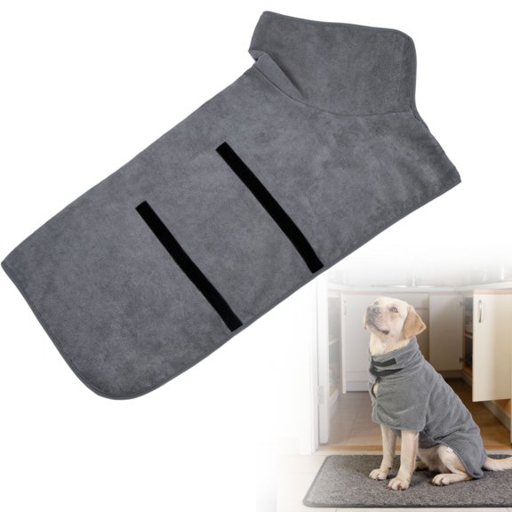 Absorbent Pet Bathrobe Microfiber Dog/Cat Towel Robe Pet Towel for Small/Large Dogs Water Absorbing Pet Grooming Apparel,Dark Gray,Xs