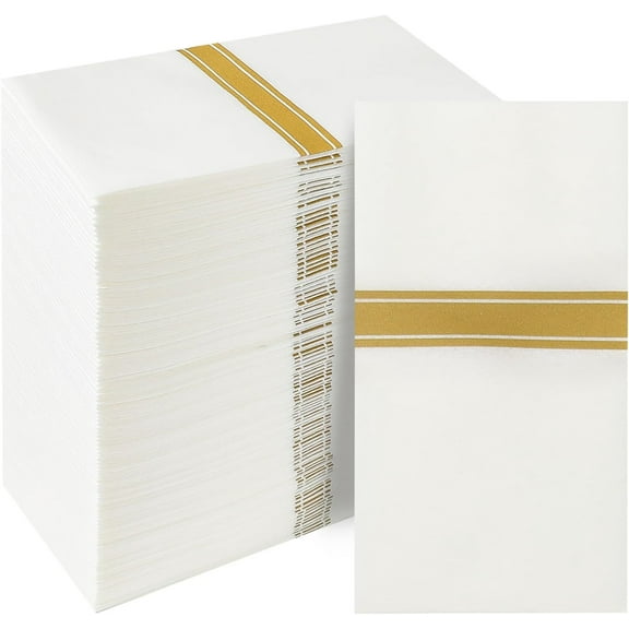 Absorbent Pocket Napkins,Bexikou 50 Pack Disposable Dinner Napkins with Pocket, Gold Disposable Cloth Like Napkins, Disposable Hand Napkins for Parties Weddings Dinners or Events