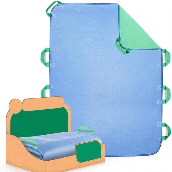 Absorbent Positioning Bed Pads for Elderly with 8 Handles 34"x52"Washable Waterproof Incontinence Draw Sheets - Reusable Bed Mobility Under Pads for Seniors Disabled & Bedridden Patients-Fast-Drying