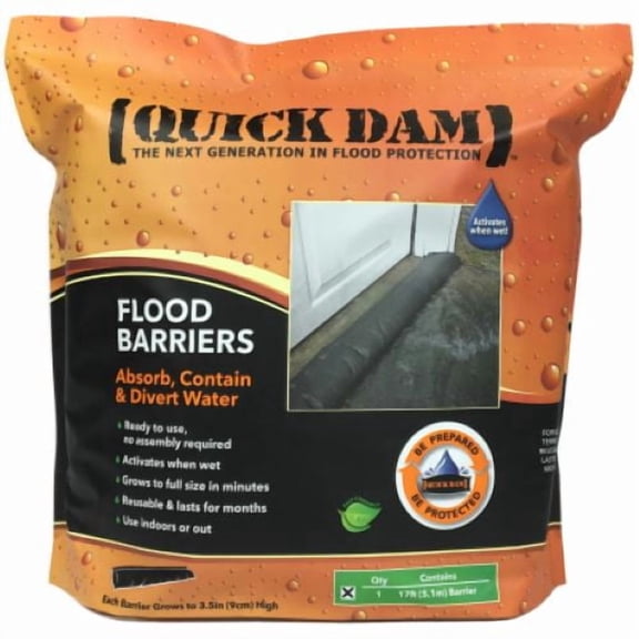 Absorbent QD617-1 Quick Dam 6" x 17' FT Expanding Flood Water Barrier - Quantity of 8