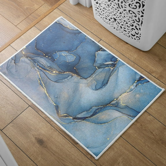 Absorbent Quick Dry Bath Mat, Non-Slip Super Strong Bath Mat, Suitable For Bathroom Shower Floor，Blue Marble Pattern Bath Rugs