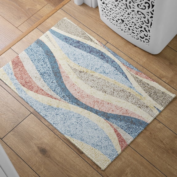 Absorbent Quick Dry Bath Mat, Non-Slip Super Strong Bath Mat, Suitable For Bathroom Shower Floor，Blue Stripes Bath Rugs
