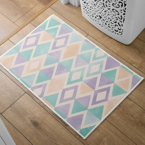 Absorbent Quick Dry Bath Mat, Non-Slip Super Strong Bath Mat, Suitable For Bathroom Shower Floor，Colorful Geometric Bathroom Rug