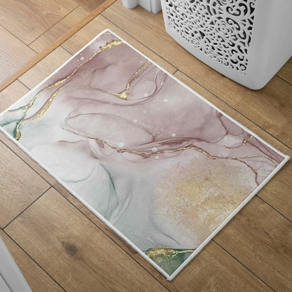 Absorbent Quick Dry Bath Mat, Non-Slip Super Strong Bath Mat, Suitable For Bathroom Shower Floor，Golden Marble Pattern Bath Rugs