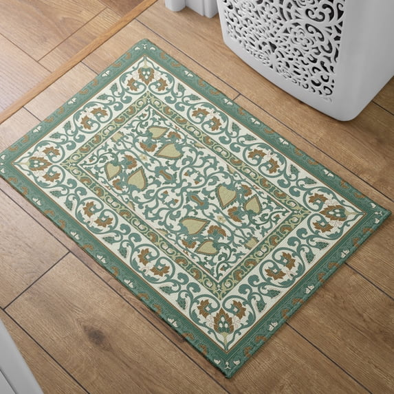 Absorbent Quick Dry Bath Mat, Non-Slip Super Strong Bath Mat, Suitable For Bathroom Shower Floor,Green Retro Pattern Floor Mat