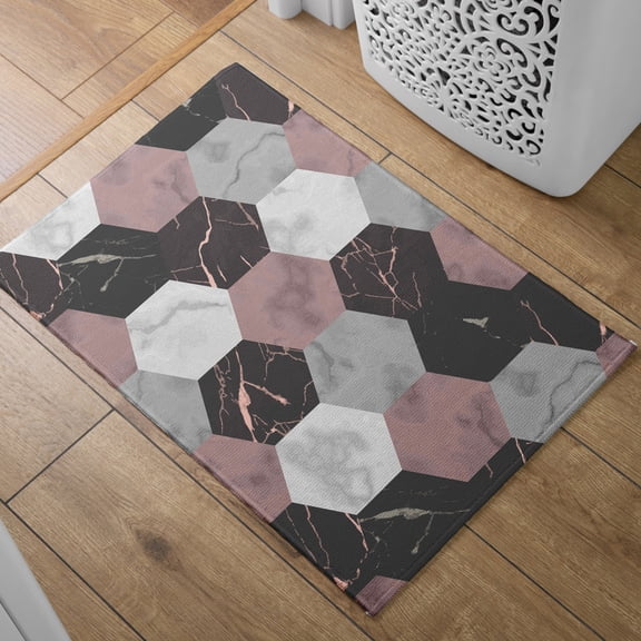 Absorbent Quick Dry Bath Mat, Non-Slip Super Strong Bath Mat, Suitable For Bathroom Shower Floor，Hexagonal Geometric Pattern Bath Rugs