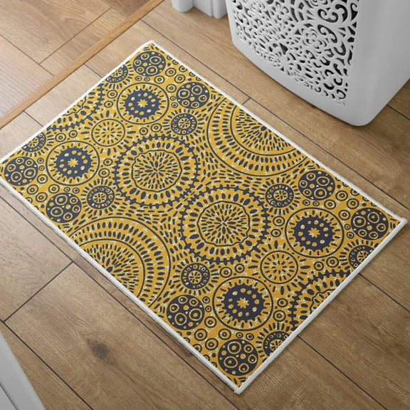 Absorbent Quick Dry Bath Mat, Non-Slip Super Strong Bath Mat, Suitable For Bathroom Shower Floor，Yellow Retro Graphic Print Bath Rugs