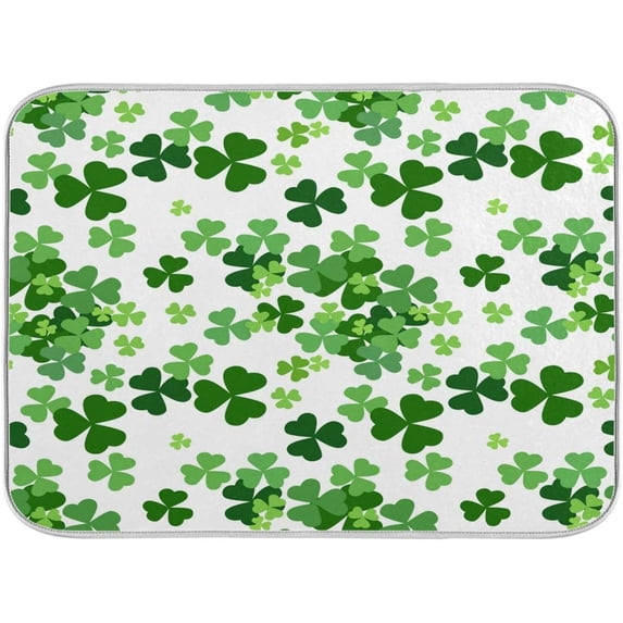 Absorbent Reversible Dish Drying Mat Clover Shamrocks Heat Resistant Eco-Friendly Mat for Kitchen