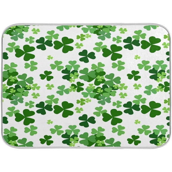Absorbent Reversible Dish Drying Mat Clover Shamrocks Heat Resistant Eco-Friendly Mat for Kitchen