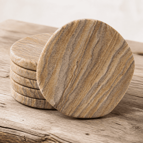 Absorbent Sandstone Drink Coasters Set of 4, 4 Inch Round Irregular Edge