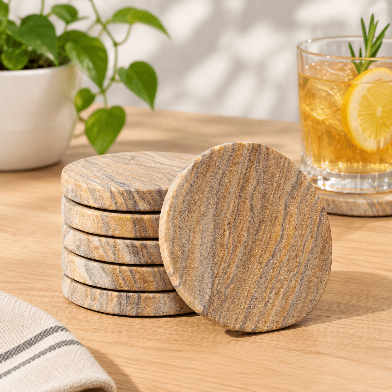 Rustic Simple Headstone Absorbent Sandstone Drink Coasters, Set of 6, Rustic Stone Design ...